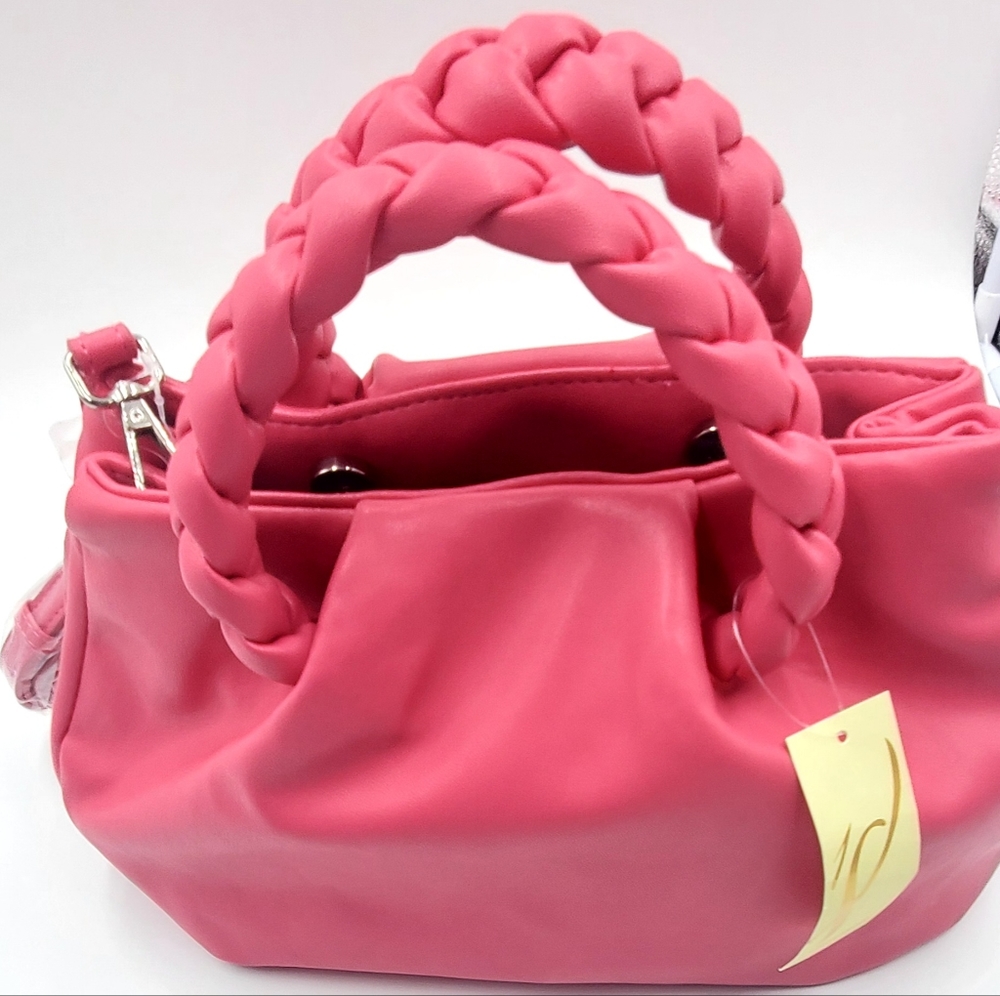 Fuchsia Solid Color Briaded Top Handle Satchel